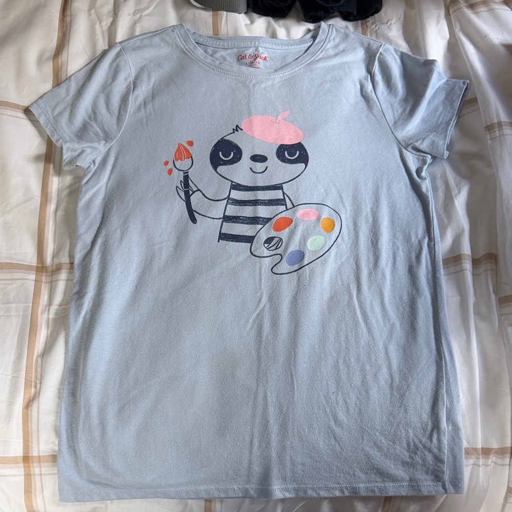 Cat & Jack Light Blue Sloth Artist Tee - Kids Size L (10/12)
